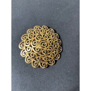Vintage Monet Gold Tone Swirl Brooch Pin 2.5” Diameter
